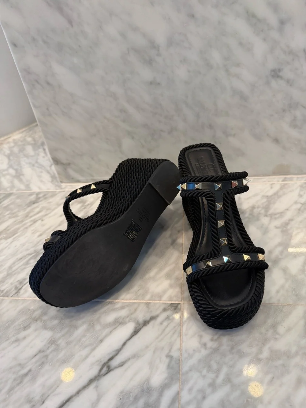 Valentino Rockstud Torchon Rope Wedge Size 37 - Picture 3 of 4